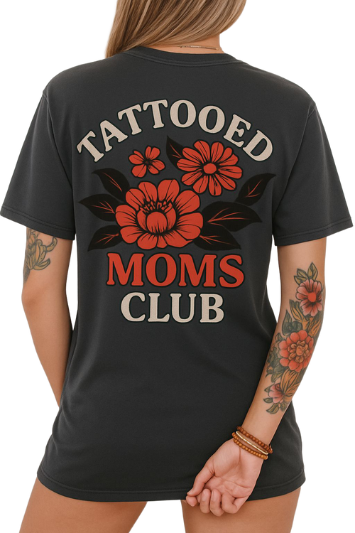 Cool Moms Have Tattoos Shirt, Floral Graphic Tee, Gift for Mom  Apparel